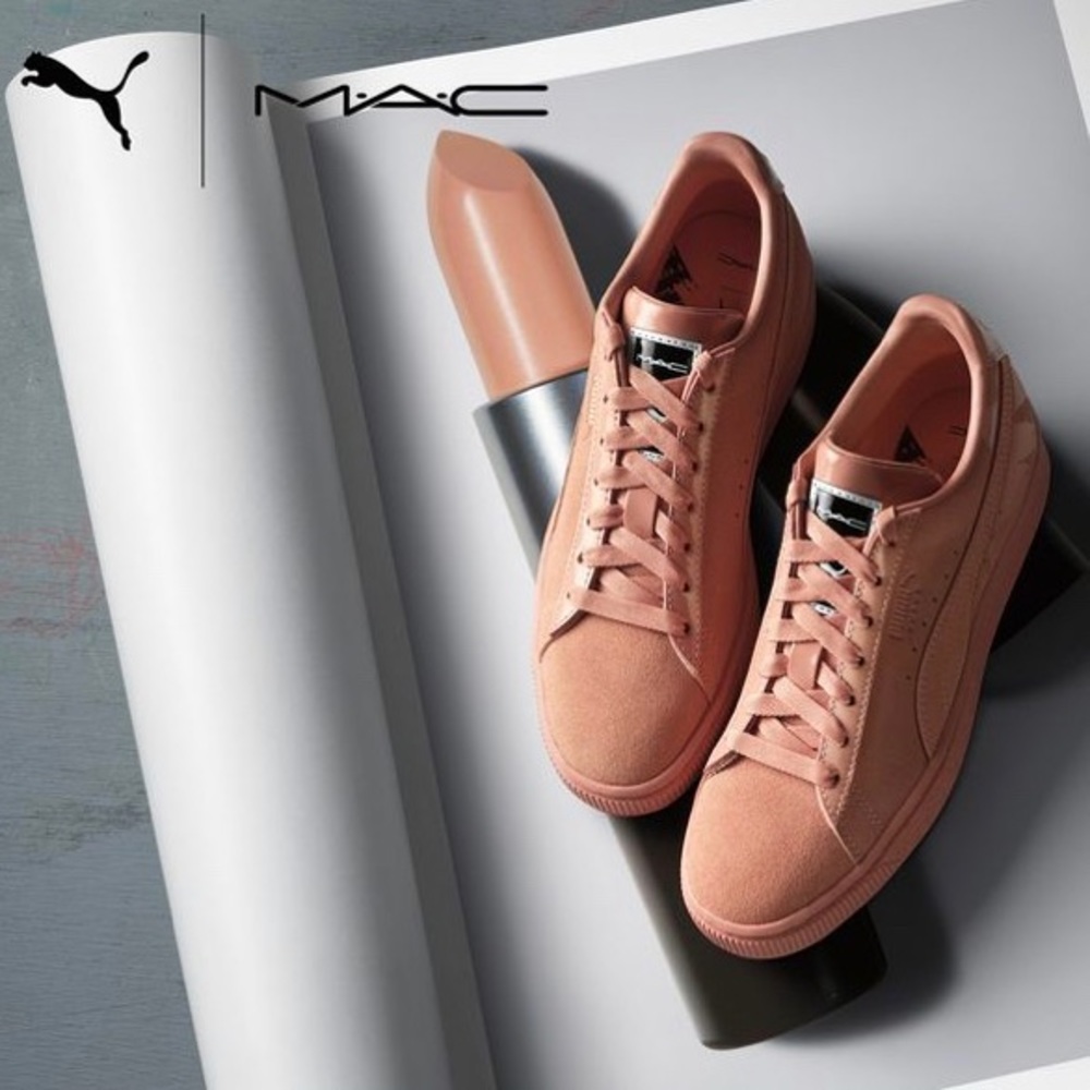 MAC Cosmetics x Puma monochromatic suede shoes